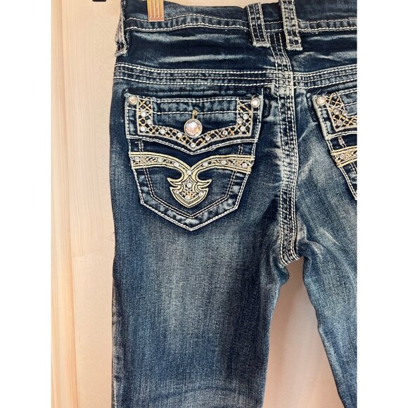 Rebel & Soul Bootcut Denim Jeans W/ Rhinestone Pocket Detail Womens Size 31 - Picture 5 of 5